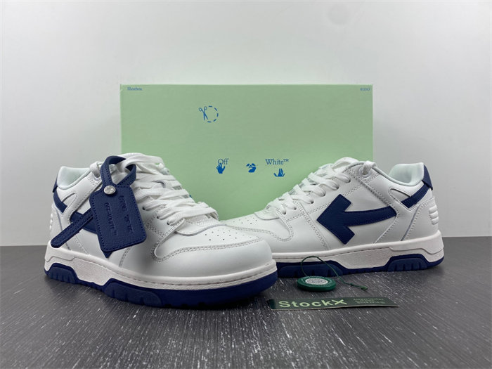 OFF-WHITE Out Of Office OOO Low Tops White White Navy Blue OMIA189F22LEA0010146