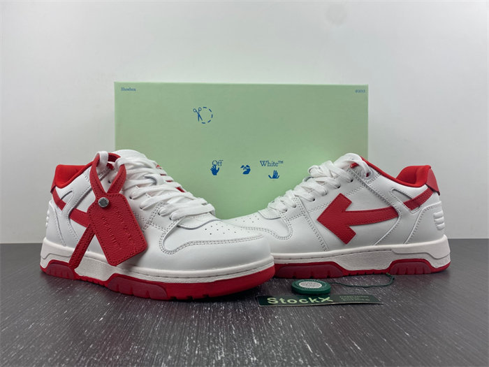 OFF-WHITE Out Of Office "OOO" Low Tops White Red OMIA189S22LEA0010125