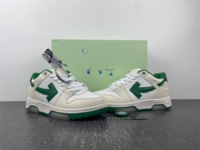 OFF-WHITE Out Of Office "OOO" Low Tops White Green 2021 OMIA189R21LEA0010155